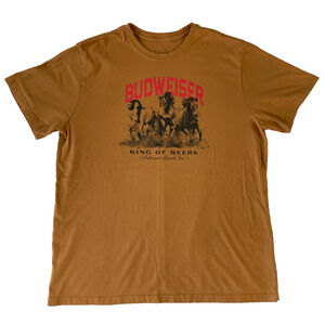 Budweiser King of Beers Graphic T-Shirt Horses Brown Unisex L RN#91497
